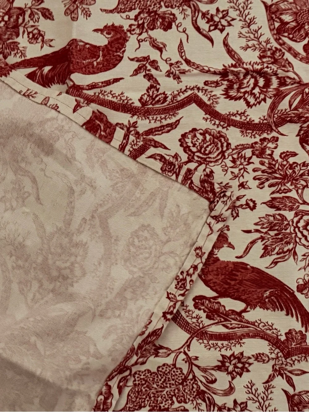 Vintage 1984 Brandywine Bird Toile Red & Ivory Floral Tablecloth 43 x 37